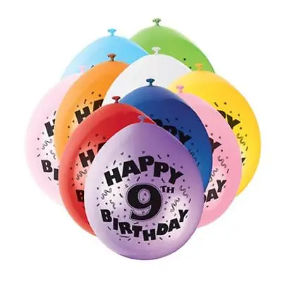 AGE 9 BALLOONS X 10 - 9th HAPPY BIRTHDAY -  Boy Girl Kids Party - FAST DISPATCH • £2.95