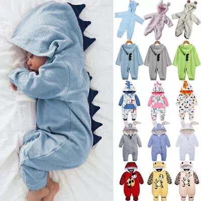 Newborn Baby Winter Hooded Rompers Boys Girls Warm Long Sleeve Jumpsuit Outfits • $20.39