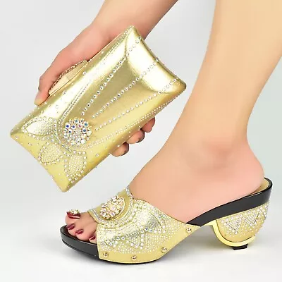 Women Shoes Italian Shoes And Bag With Matching Rhinestones High Heels 7 CM Set • $98.99