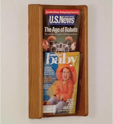 Wooden Mallet Stance 2 Pocket Wall Display Magazine Rack Black/Light Oak • $73.63