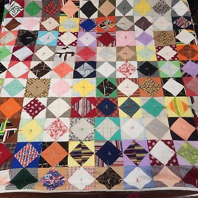 Vintage Handmade Patchwork Double Sided Quilt 88” X 84”  • $66.50