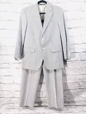 Jos A Bank Stays Cool 2PC Pant Suit Mens 38R Blue Striped Seersucker Cotton • $120