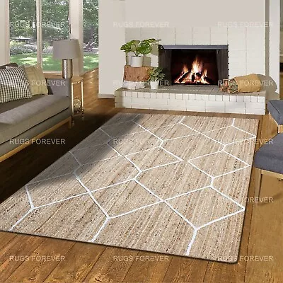 Natural Jute Runner Area Rugs Handmade Living Room Beige Kilim Outdoor Patio Mat • $161.89