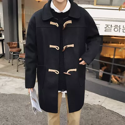 Mens Duffle Coat Retro Faux Woolen Overcoat Loose Korean Trench Coat Fashion • $94.64