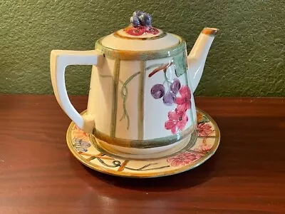 Vintage Teapot & Plate Set W/ Flowers & Grapes Cluster Weller Pottery - RARE! • $14.95