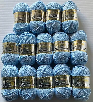 Lot 14 Skeins Patons Brilliant Yarn 1.75 Oz (50 Gram) 166 Yds  Blue Shimmer  • $24.99