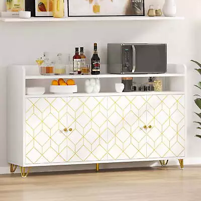 Buffet Cabinet 59  Modern Storage Sideboard With Gold Trim • $169.49