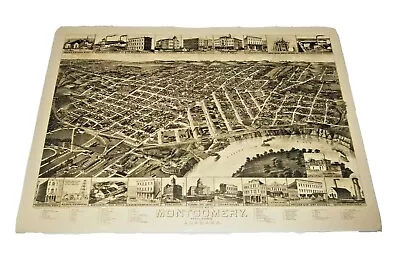 Vintage Reproduction Perspective Map Of Montgomery State Capitol Alabama 1887  • $18.99