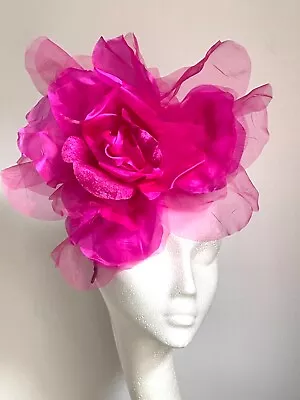 Fuchsia Magenta Pink Large Giant Flower Hat Fascinator Wedding Royal Ascot Derby • £120