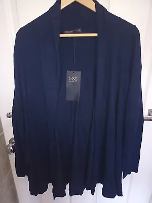 Ladies M&S Collection Navy Fine Knit Open Cardigan Bust 40  Length 29  UK 12 • £15