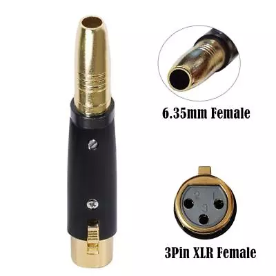 XLR 3-Pin Female To 1/4  6.35mm Female Jack Socket Microphone Audio Adapter • £5.95