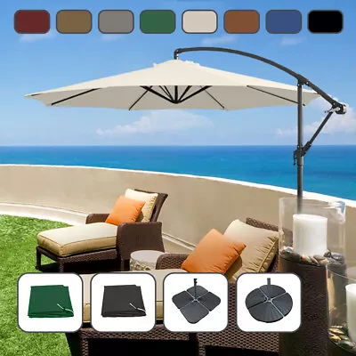 3M Garden Banana Parasol Sun Shade Outdoor Patio Umbrella Cantilever Crank Base • £73.95