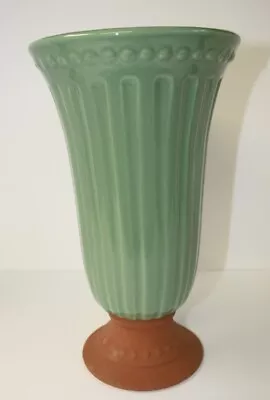 Haeger Green Vase W/Teracotta Base 11  Tall Very Good Condition #634-98 • $18.50