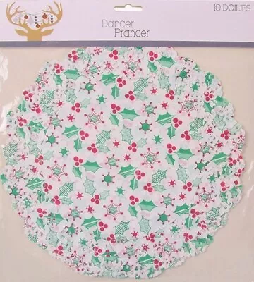 Round Paper Christmas Mistletoe Doilies 26cm (Pk 10) • $2.39