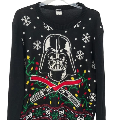 $17.49 • Buy Star Wars Mens Christmas Sweater Darth Vader Light Sabers Light Up Size 2XL