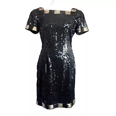 A.J. BARI Stunning Vintage Black & Gold Beaded Sequin Zip Up Dress - Size 10 • $44