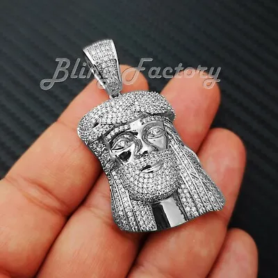 Hip Hop Iced Silver Plated Bling Brass Micro Pave Jesus Head Pendant Bcs1021s • $28.99