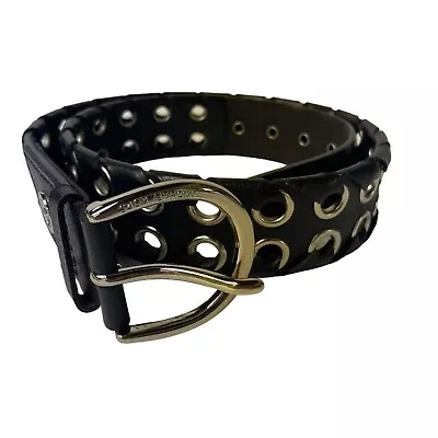 MICHAEL Michael Kors Leather Metal Adjustable Belt Black Silver Sz MED • $24.95