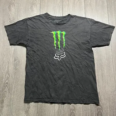 Fox Racing Monster Energy T Shirt Mens L Large Black Motocross Y2k Vintage • $25.41