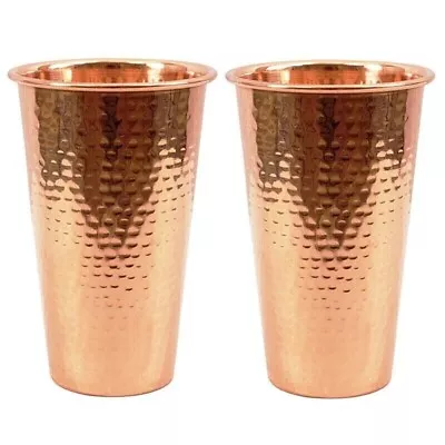 100% Pure Copper Water Glass Beautiful Hammered Drinking Tumbler Set Of 2 PCS • $20.70