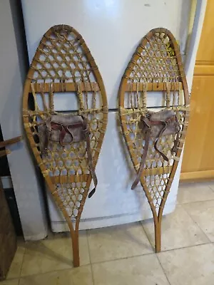 Vintage Wooden Snowshoes Size   42`` Long By  14  `` Wide  Nice   (3589 • $59.99