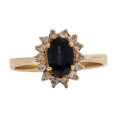 Vintage 14k* Yellow Gold Sapphire Diamond Halo Ring 6.25 • $554.50