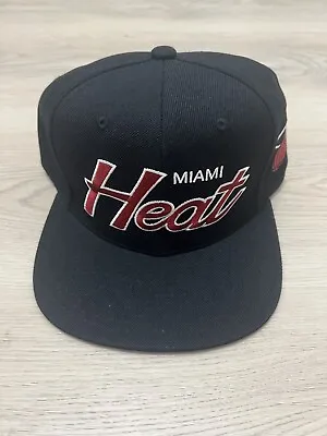 Mitchell & Ness Miami Heat Snapback Hat Cap Black/Dark Red/Script • $28.99