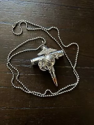 Stainless Steel Marine Corps Cross Bullet Cremation Pendant Necklace • $25
