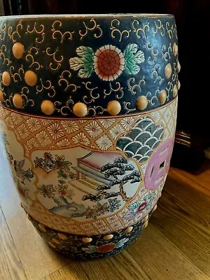 $125 • Buy 18   Vintage Porcelain Barrel Shape Asian Garden Seat~Birds & Lotus~NO SHIPPING!