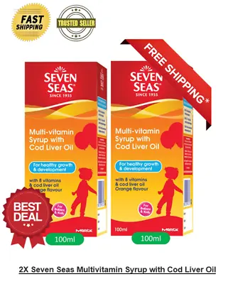 $59 • Buy 2X 100ml Seven Seas Multivitamin Syrup Cod Liver Oil Orange Flavor For Kids
