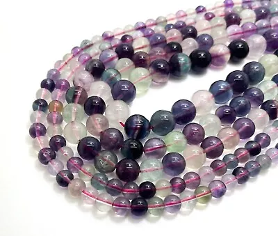 AAA Multi Color Fluorite Natural Gemstone Smooth Polished Round Beads RN65B • $21.32