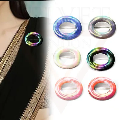 Round Shiny Glossy Fancy Saree Pin Hijab Brooch Pins Safety Pins Head Scarf Clip • £3.75