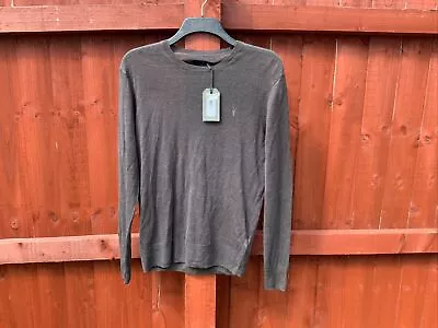 All Saints Men Opus Crew Bnwt 100% Linen Jumper Size S -Charcoal Grey • £34.99