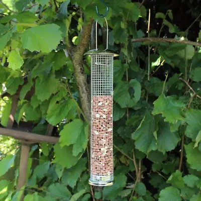 £7.49 • Buy Hanging Nut Feeder Silver Wild Bird Feeding Station Metal Easy Fill Peanuts 14''