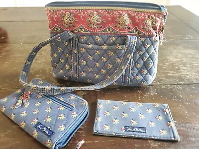 Vintage Vera Bradley Emily Purse Bag Zip Around Wallet Blue Floral • $35