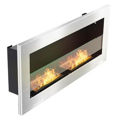 £139.95 • Buy Large Bioethanol WallHang Fireplace Glass Ethanol Bio Fire Burner 900X400 Silver
