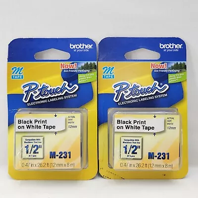 Brother P-Touch M-231 M-Tape 1/2 Inch BLACK On WHITE For Label Maker 2 Pack • $12.55