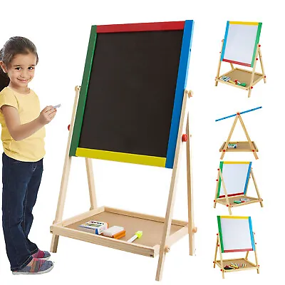 Kids Wooden 2 In 1 Blackboard & Whiteboard Childrens Easel Chalk Drawing Board • £15.99