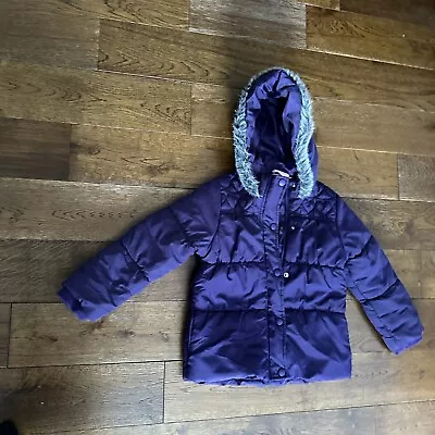 Laura Ashley Girls Quilted Coat Age 4-5 Purple Hooded • £2