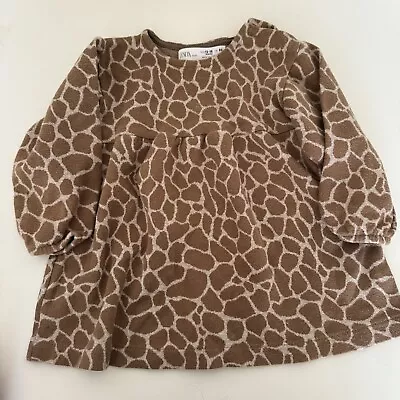 Zara Baby Girl Giraffe Long Sleeve Dress Size 12-18 Months  • $12