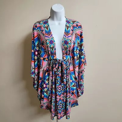 Mara Hoffman Swim Cover Up Womens Size OS Pink Multicolor Abstract Print Batwing • $49.93