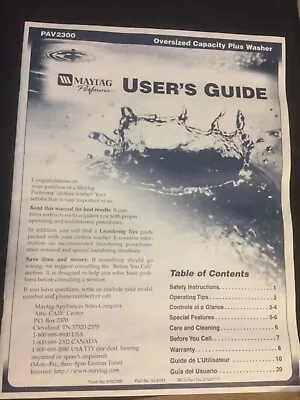 Maytag Performa Washer User's Guide • $4