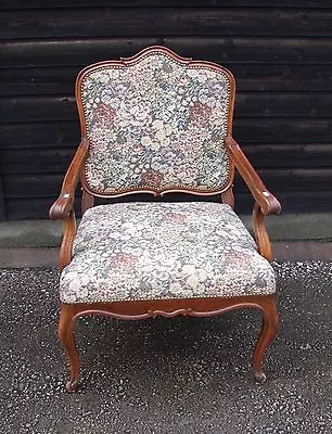 French Louis XV Style Mahogany Needlepoint Armchair In A Floral Pattern - (C52) • £220