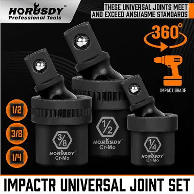 3PCS Impact Universal Joint Swivel Socket Adapter Set 1/4  3/8” 1/2  Drive 360° • $29.99
