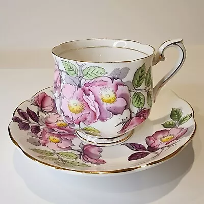 $30 • Buy Vintage Royal Albert Flower Of The Month Series Dog Rose #6 Teacup And Saucer