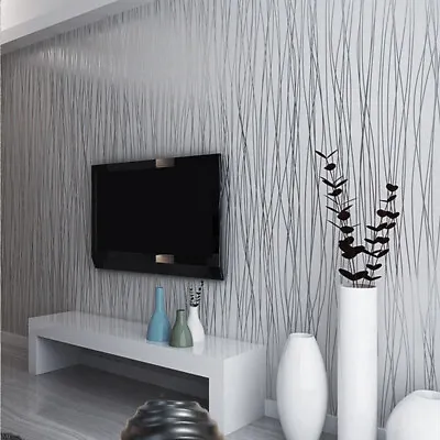 Silver Grey Wallpaper Curves Stripe Luxury Glitter Metallic Shiny Wall Paper 10m • £8.95