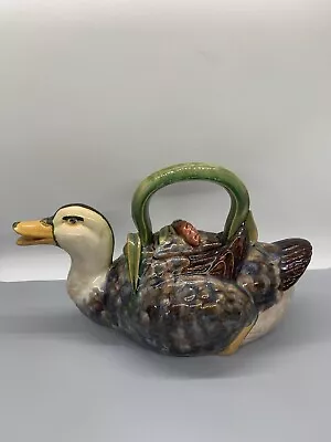 Vintage Hand Painted Duck Teapot Pottery Made In Portugal Majolica Style • $18