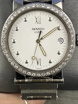 Men's MOVADO Vizio 83 C2 878 Stainless Steel Swiss 35mm Watch. Diamond Bezel. • $1200