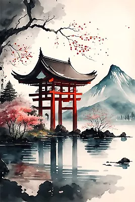 Japanese Landscape Canvas Picture Print Wall Art • £17.95