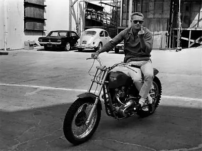 Actor Steve Mcqueen Sitting Motorcycle Flipping Middle Finger Photo 11  X 17    • $15.25